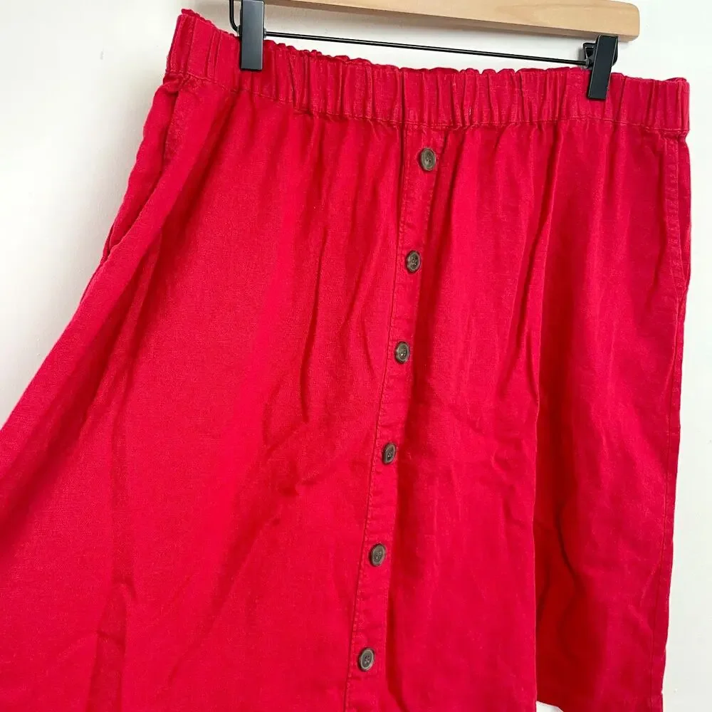Vintage 90s Liz Claiborne Linen Blend Skirt Large Red Short Minimalist Parisian‎